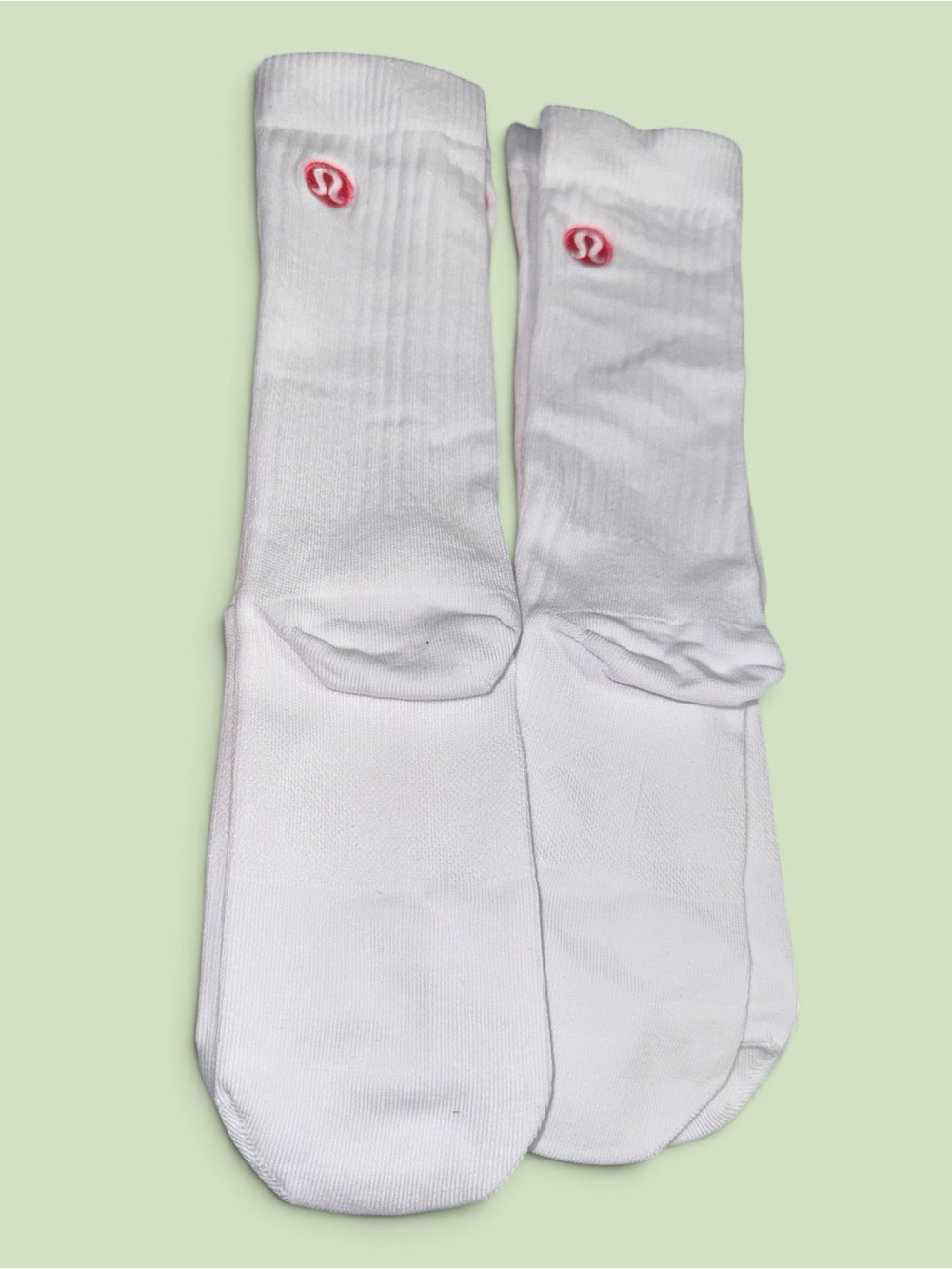 New lululemon athletica White Crew Socks with Pink Logo x 2 SZ MED